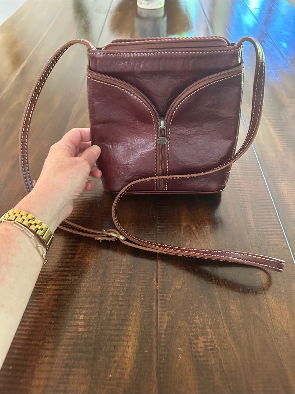 Small Leather Crossbody Bucket Bag in Deep Burgundy